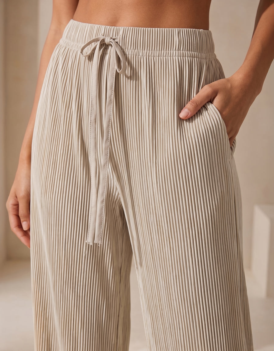 Pantalón Mujer Pierna Ancha Casual color Beige