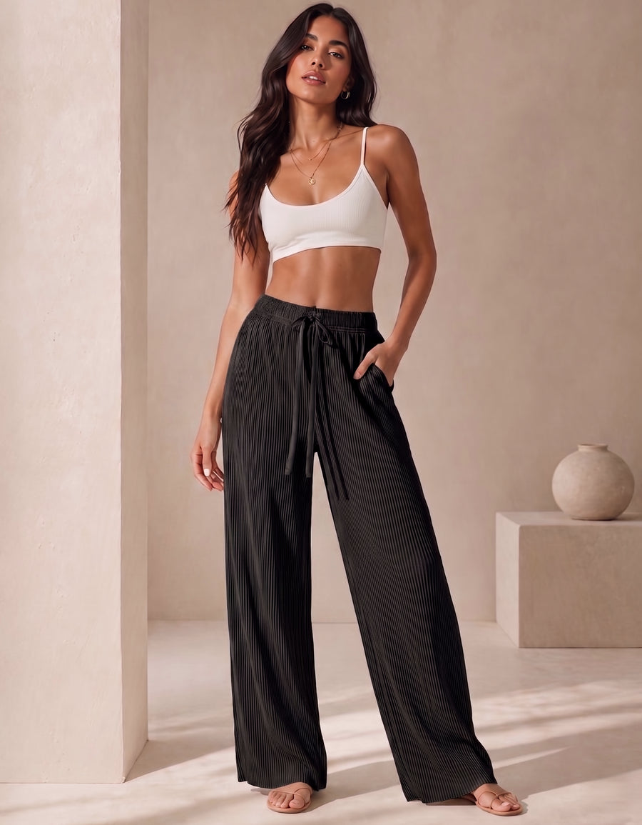 Pantalón Mujer Pierna Ancha Casual color Negro