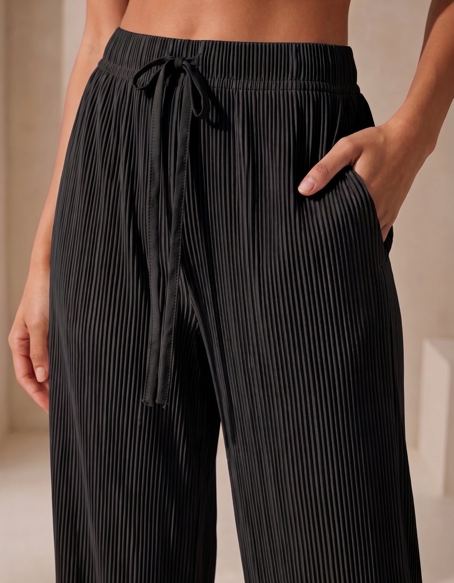 Pantalón Mujer Pierna Ancha Casual color Negro