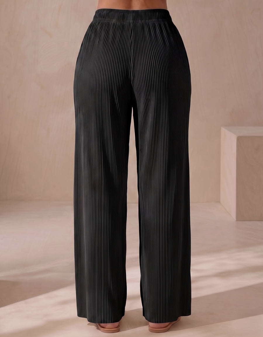 Pantalón Mujer Pierna Ancha Casual color Negro