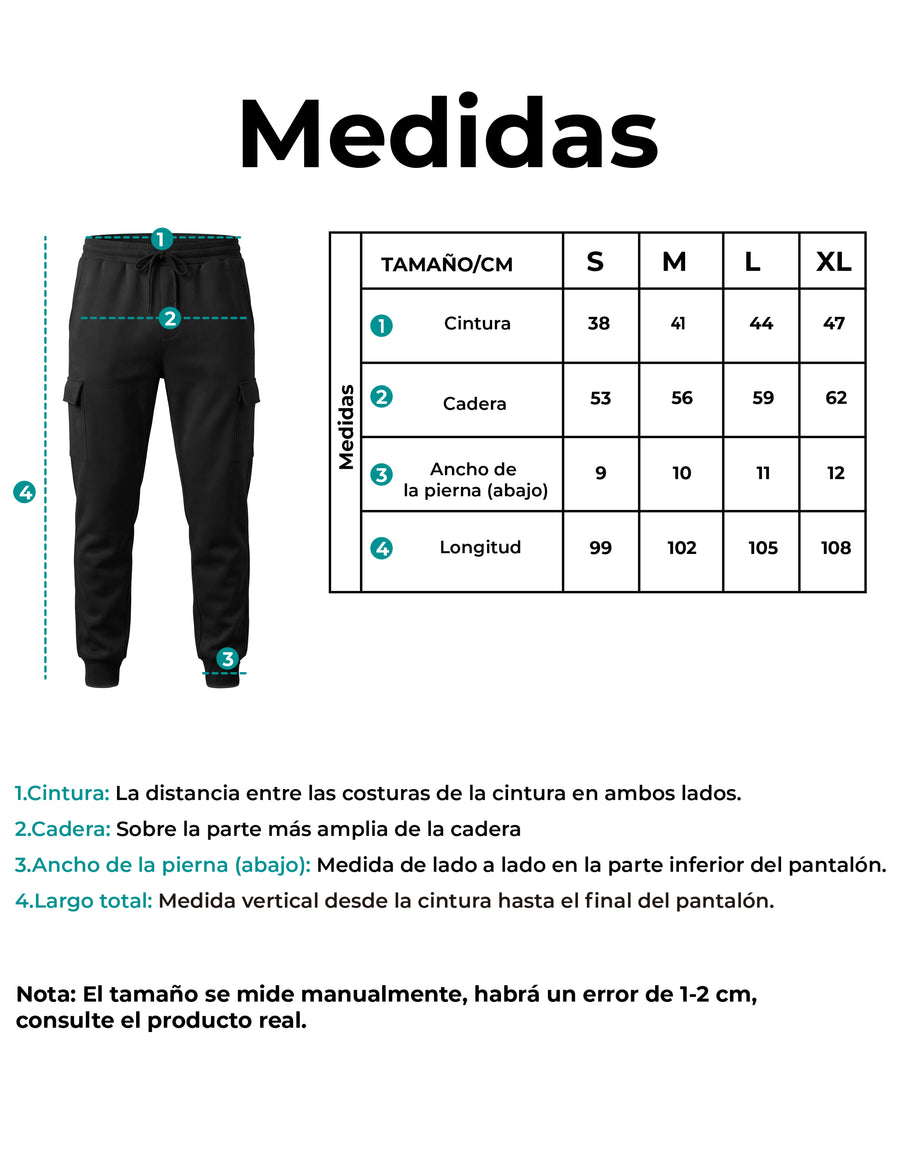 Pants Jogger Cargo Hombre Fleece con Bolsillos Laterales color Negro