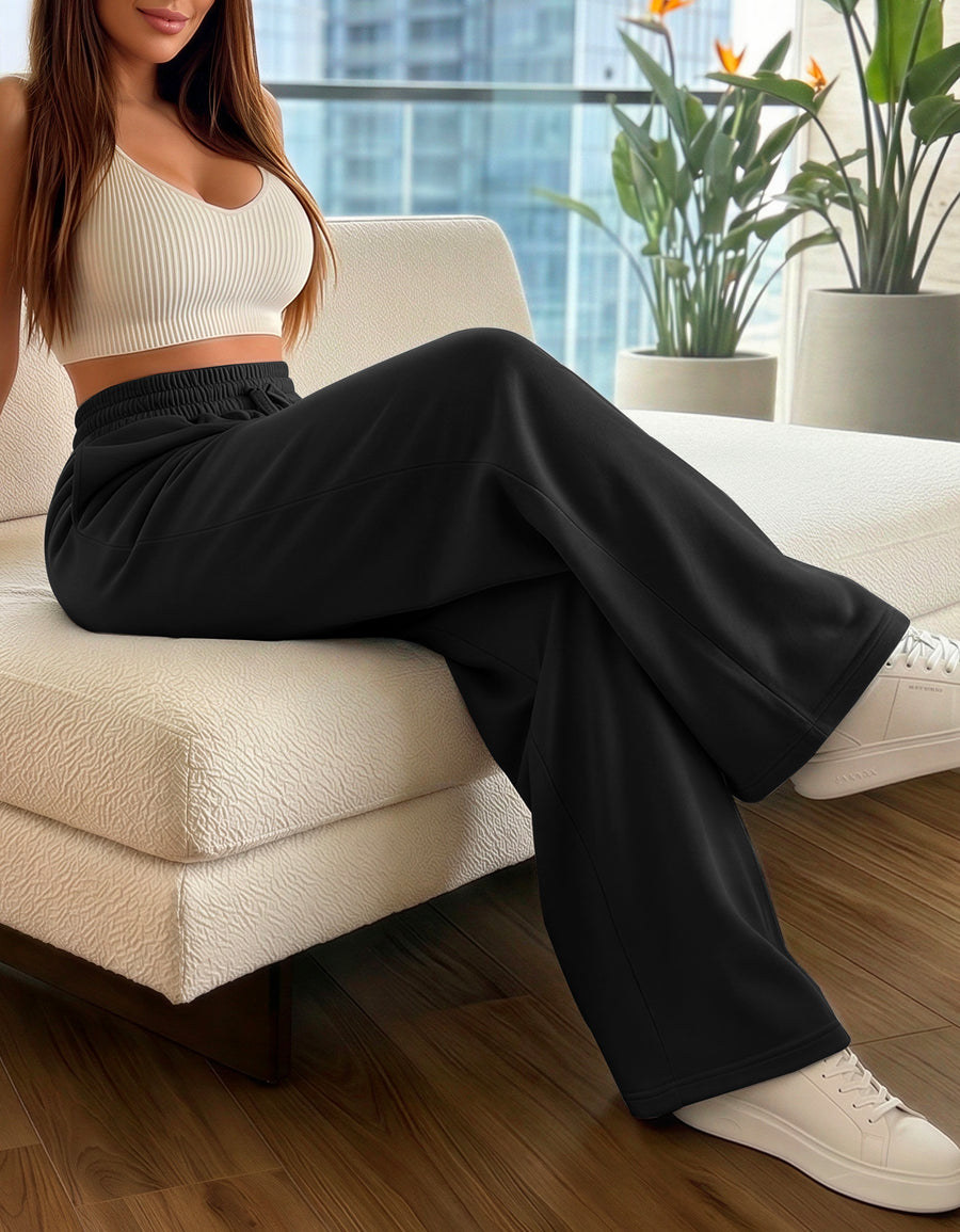 Pants Recto Mujer Fleece Corte Cómodo color Negro