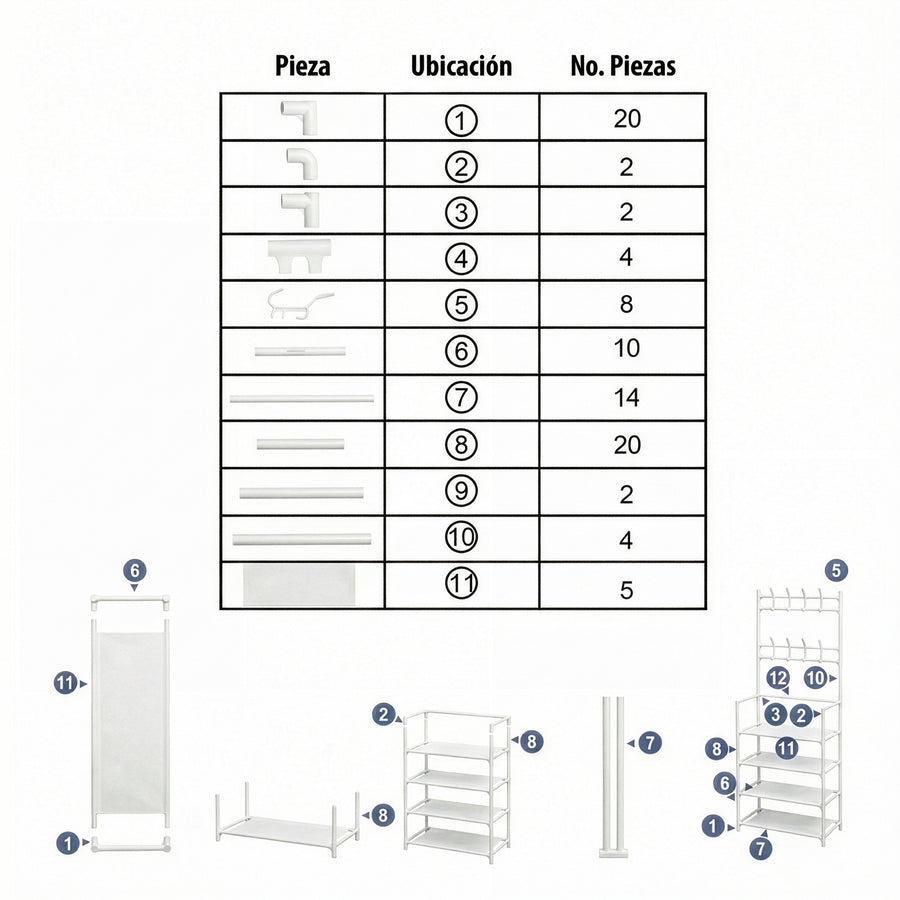 Perchero Metálico con Ruedas · Organizador de Closet color Blanco