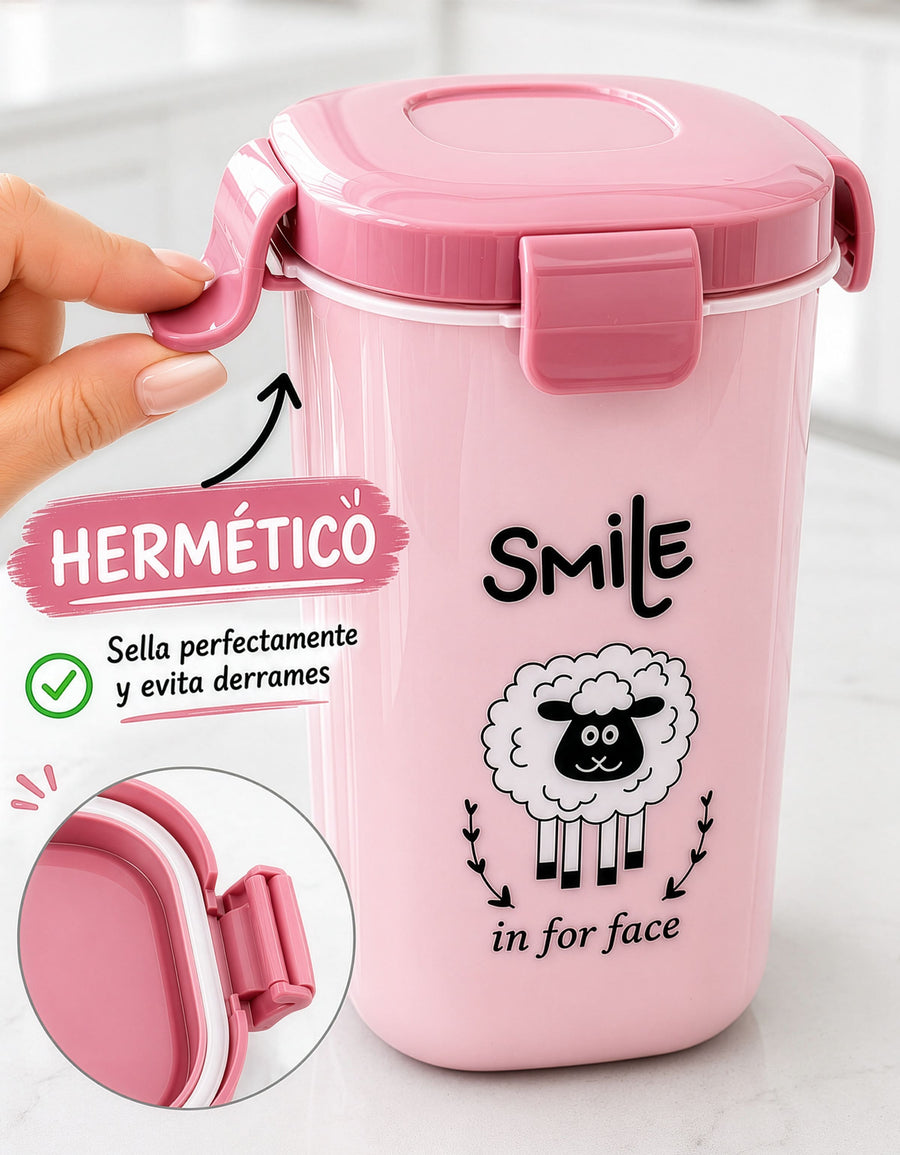 Set Contenedor de Comida y Vaso · Lonchera Escolar color Rosa