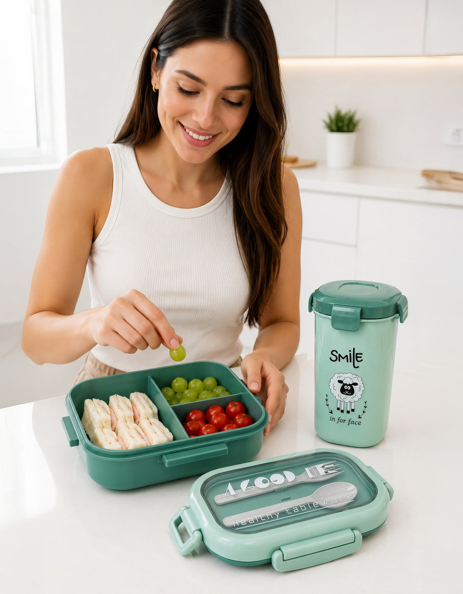 Set Contenedor de Comida y Vaso · Lonchera Escolar color Verde