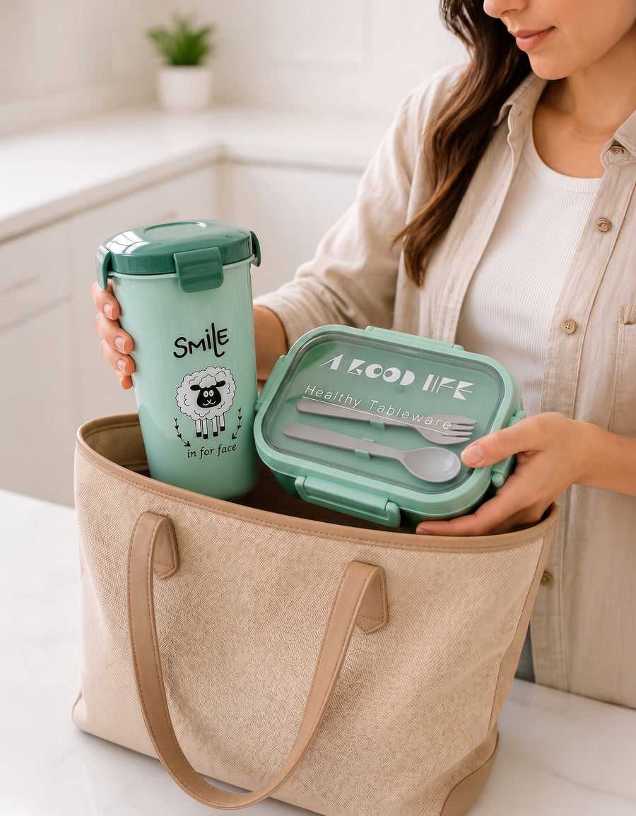 Set Contenedor de Comida y Vaso · Lonchera Escolar color Verde