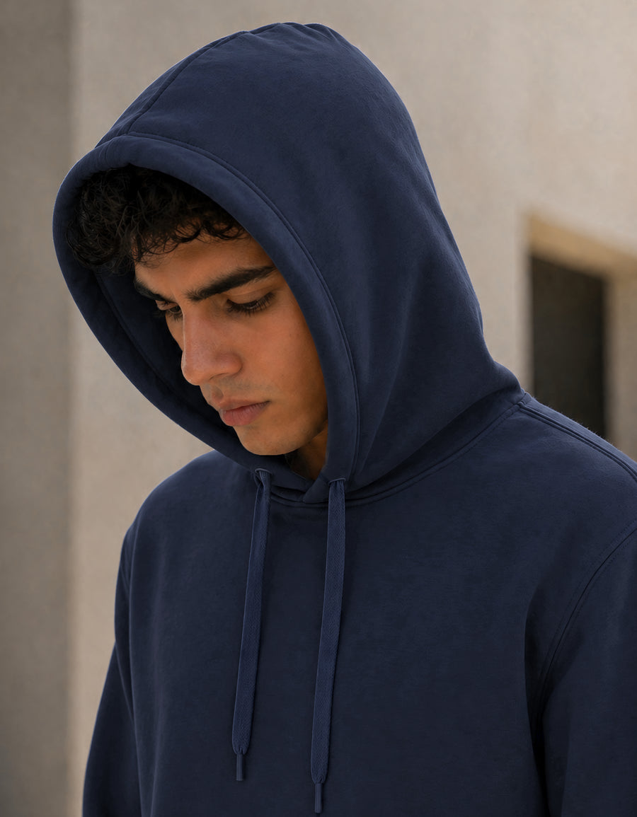 Sudadera Hombre Hoodie con Capucha Fleece · Bolsillo Canguro color Azul Marino