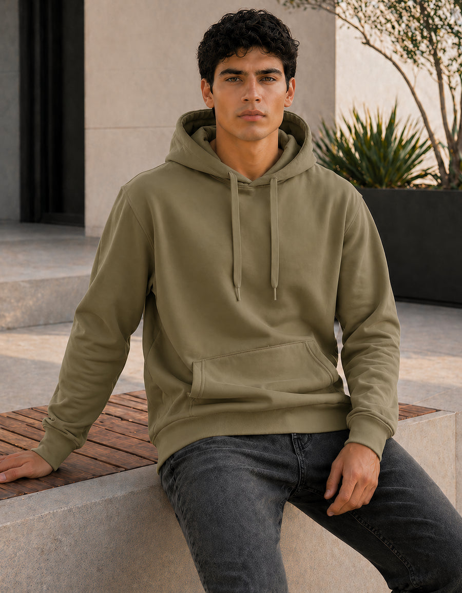 Sudadera Hombre Hoodie con Capucha Fleece · Bolsillo Canguro color Taupe