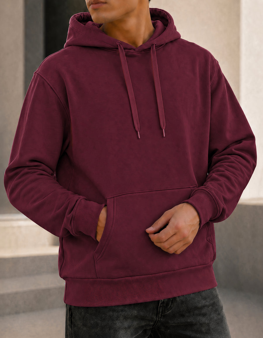 Sudadera Hombre Hoodie con Capucha Fleece · Bolsillo Canguro color Vino