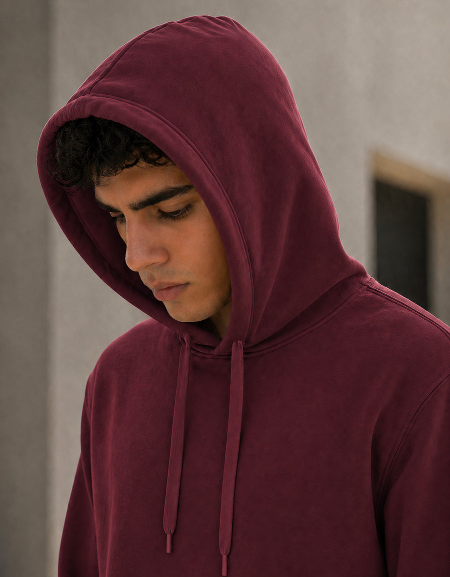 Sudadera Hombre Hoodie con Capucha Fleece · Bolsillo Canguro color Vino