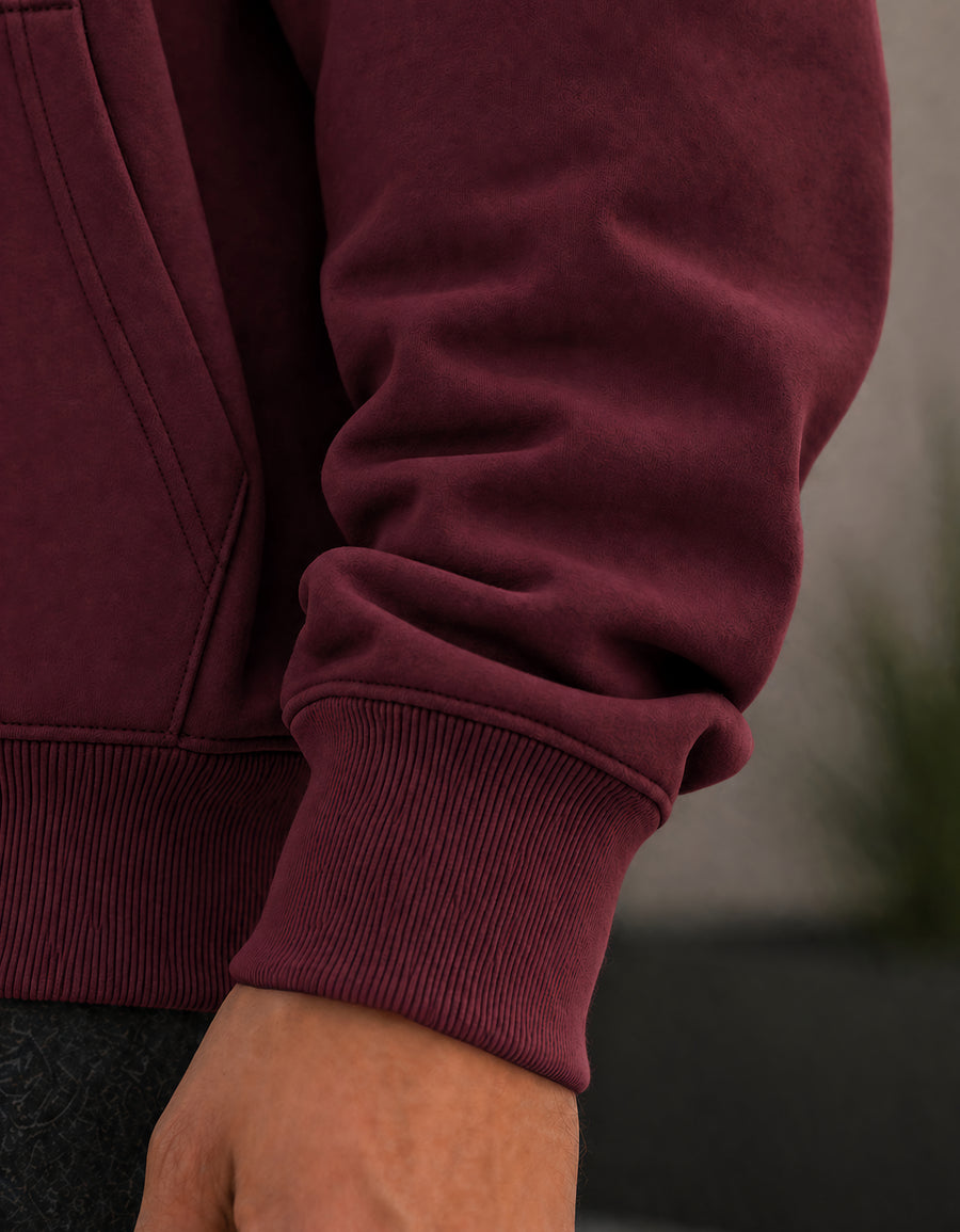 Sudadera Hombre Hoodie con Capucha Fleece · Bolsillo Canguro color Vino
