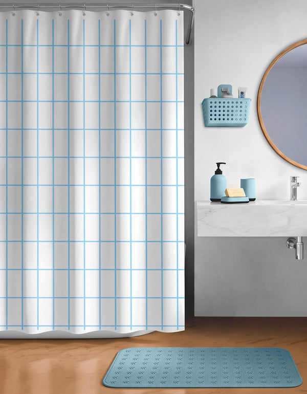 Set de Baño 6 Piezas · Cortina, Tapete, Canasta y Accesorios color Azul