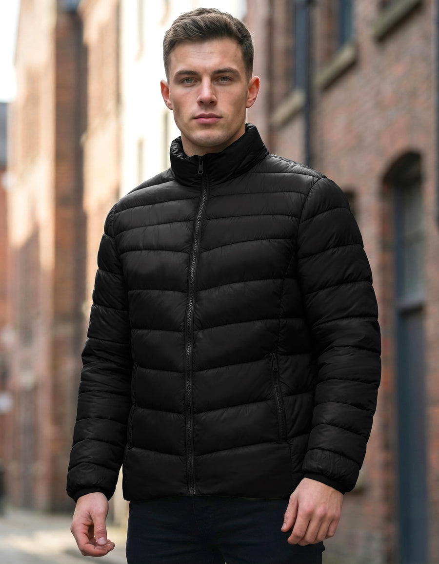 Chamarra Puffer Hombre con Capucha de Peluche · Acolchada y Térmica · CH a XG color Negro