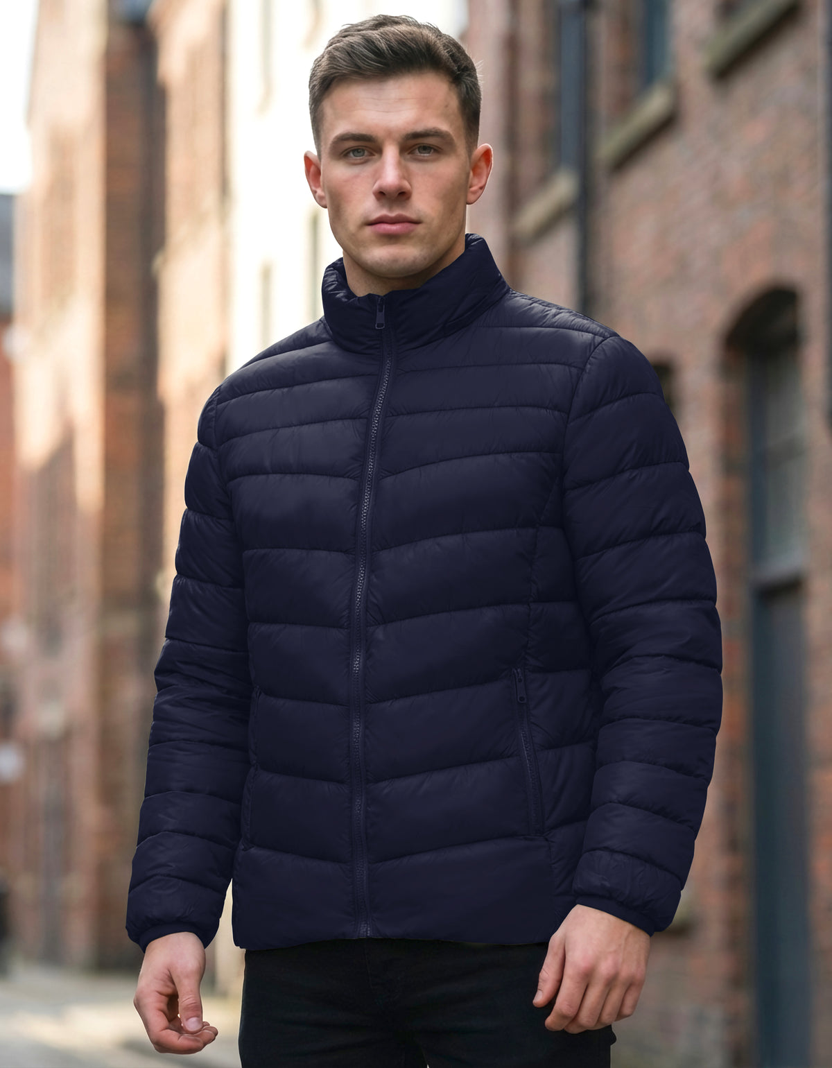 Chamarra Puffer Hombre con Capucha de Peluche · Acolchada y Térmica · CH a XG color Azul Marino