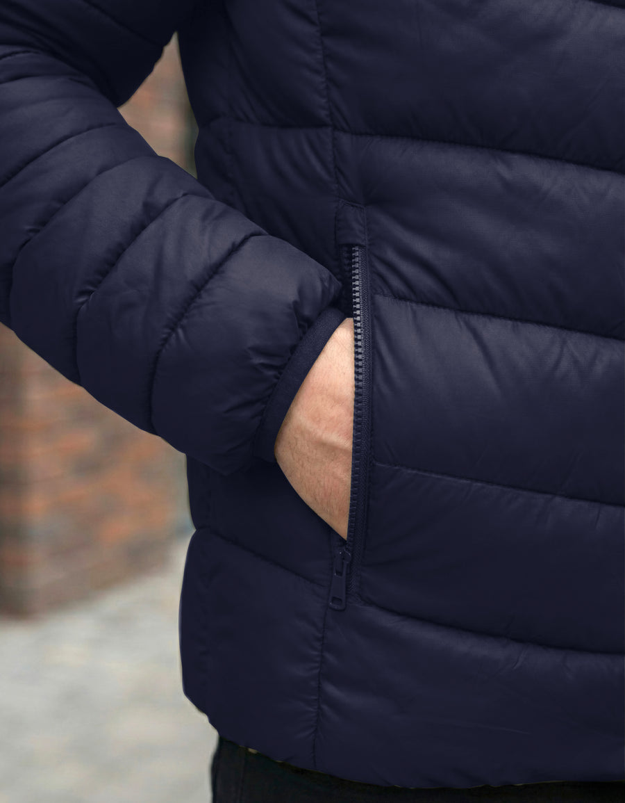 Chamarra Puffer Hombre con Capucha de Peluche · Acolchada y Térmica · CH a XG color Azul Marino