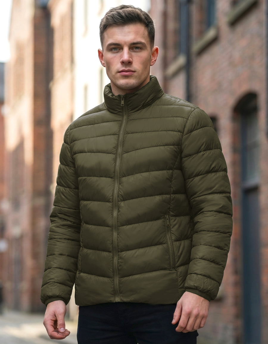 Chamarra Puffer Hombre con Capucha de Peluche · Acolchada y Térmica · CH a XG color Verde Militar