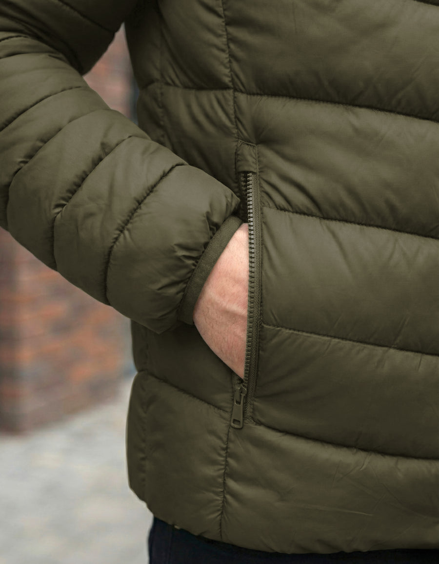 Chamarra Puffer Hombre con Capucha de Peluche · Acolchada y Térmica · CH a XG color Verde Militar