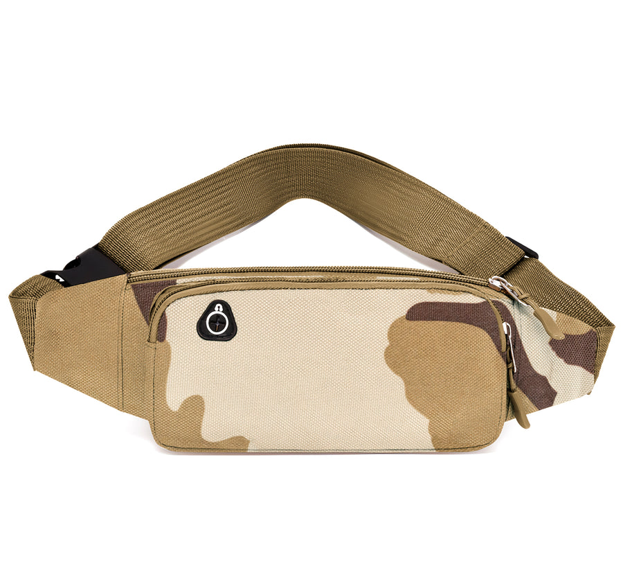 Cangurera Riñonera Deportiva Camuflaje · 3 Bolsillos y Salida para Audífonos color Camuflaje Arena