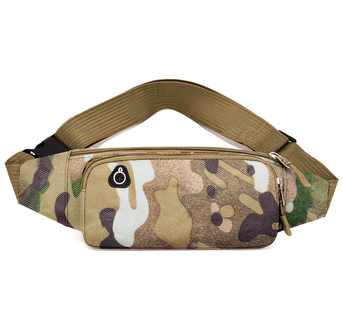 Cangurera Riñonera Deportiva Camuflaje · 3 Bolsillos y Salida para Audífonos color Camuflaje Verde