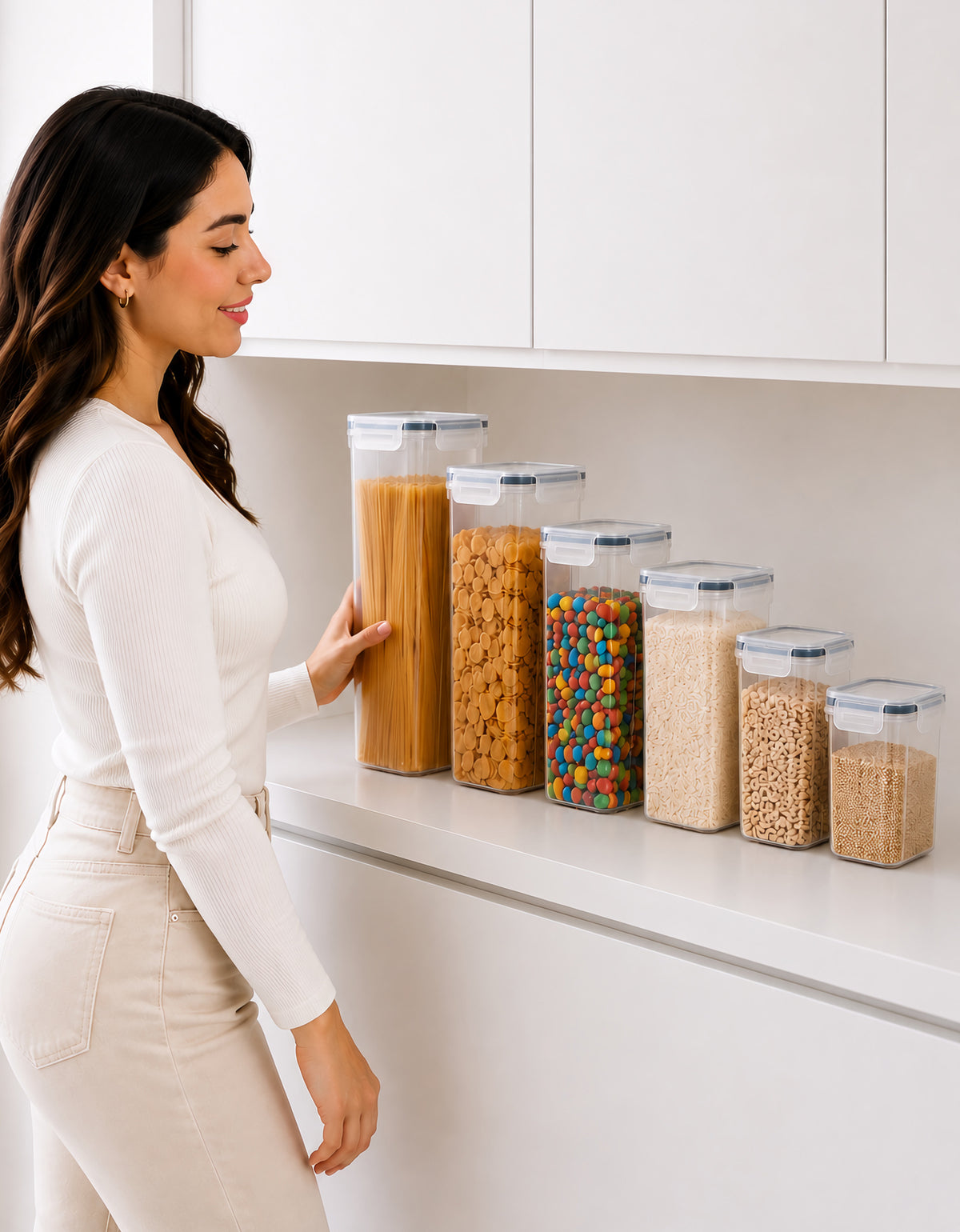 Set de 6 Contenedores Herméticos para Despensa · Cereal, Pasta y Granos · Libres de BPA