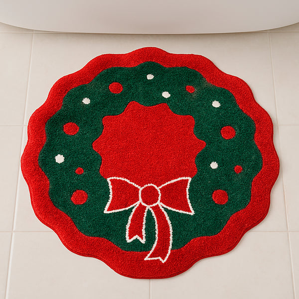 Tapete Navideño Corona 55 × 55 cm Chenille Rojo y Verde