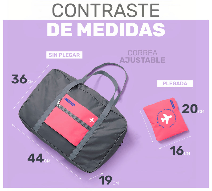 Maleta Bolsa de Viaje Plegable Impermeable · Se Monta en la Maleta · Equipaje de Cabina color Gris con Rosa