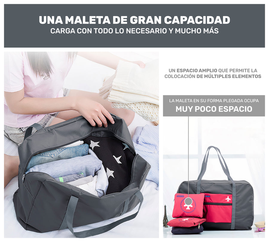 Maleta Bolsa de Viaje Plegable Impermeable · Se Monta en la Maleta · Equipaje de Cabina color Gris con Rosa