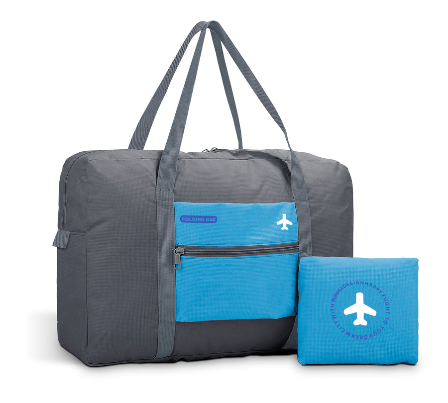 Maleta Bolsa de Viaje Plegable Impermeable · Se Monta en la Maleta · Equipaje de Cabina color Gris con Azul