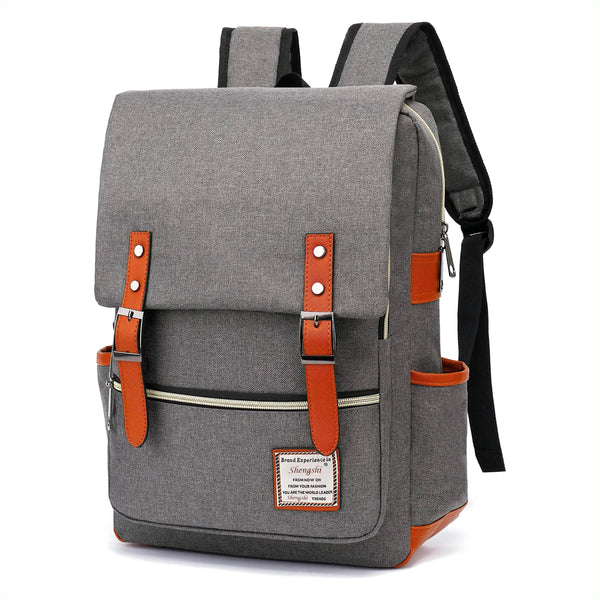 Mochila Vintage Retro Hombre y Mujer con Puerto USB · Tela Oxford · Compartimento para iPad color Gris