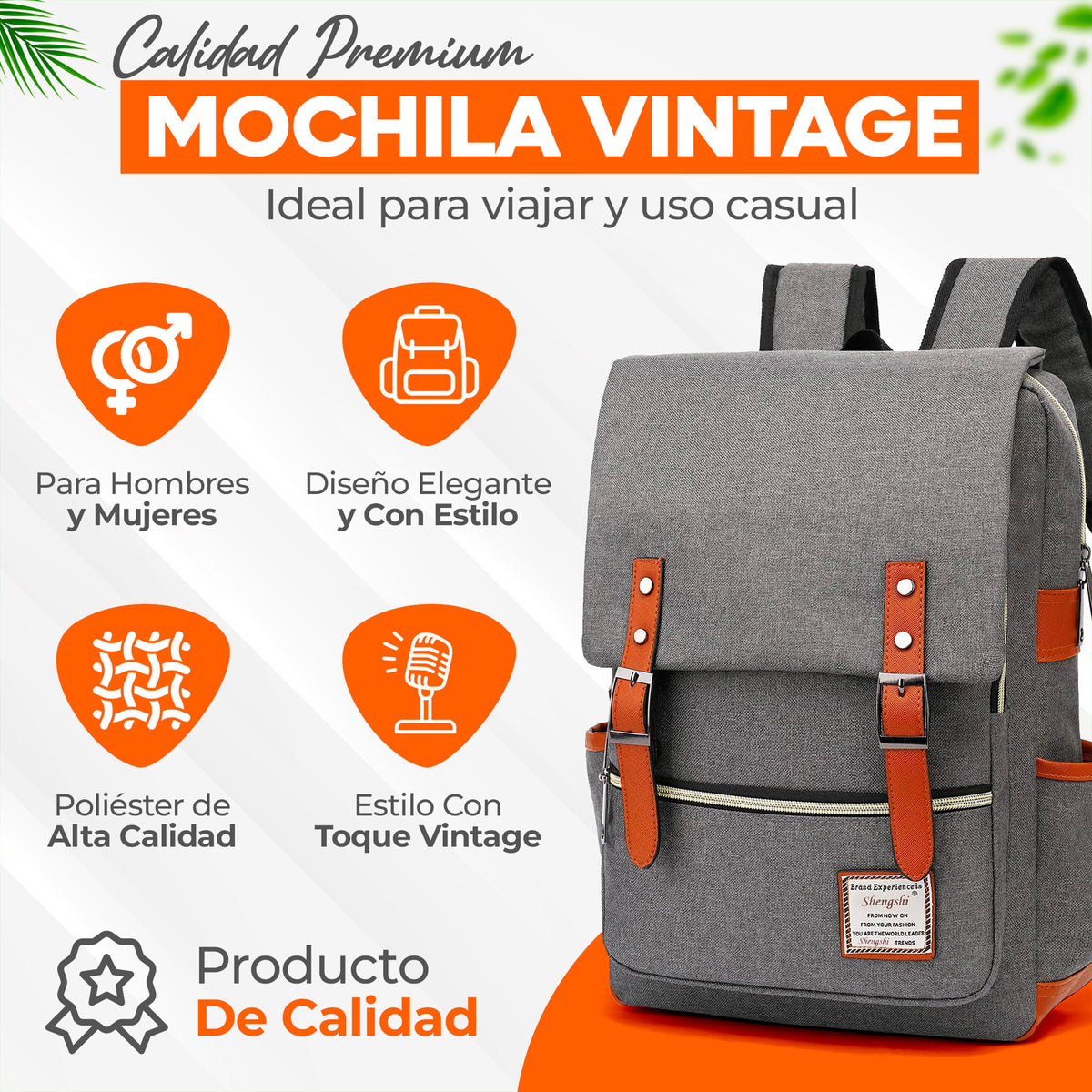 Mochila Vintage Retro Hombre y Mujer con Puerto USB · Tela Oxford · Compartimento para iPad color Gris