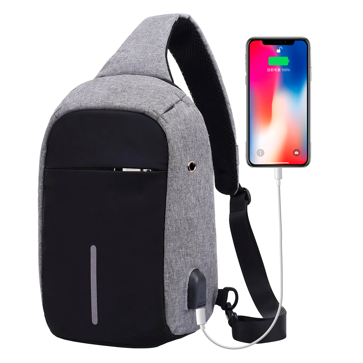 Bandolera Hombre Antirrobo con Puerto USB · Mochila Cruzada para iPad 9.7" · Gris color Gris