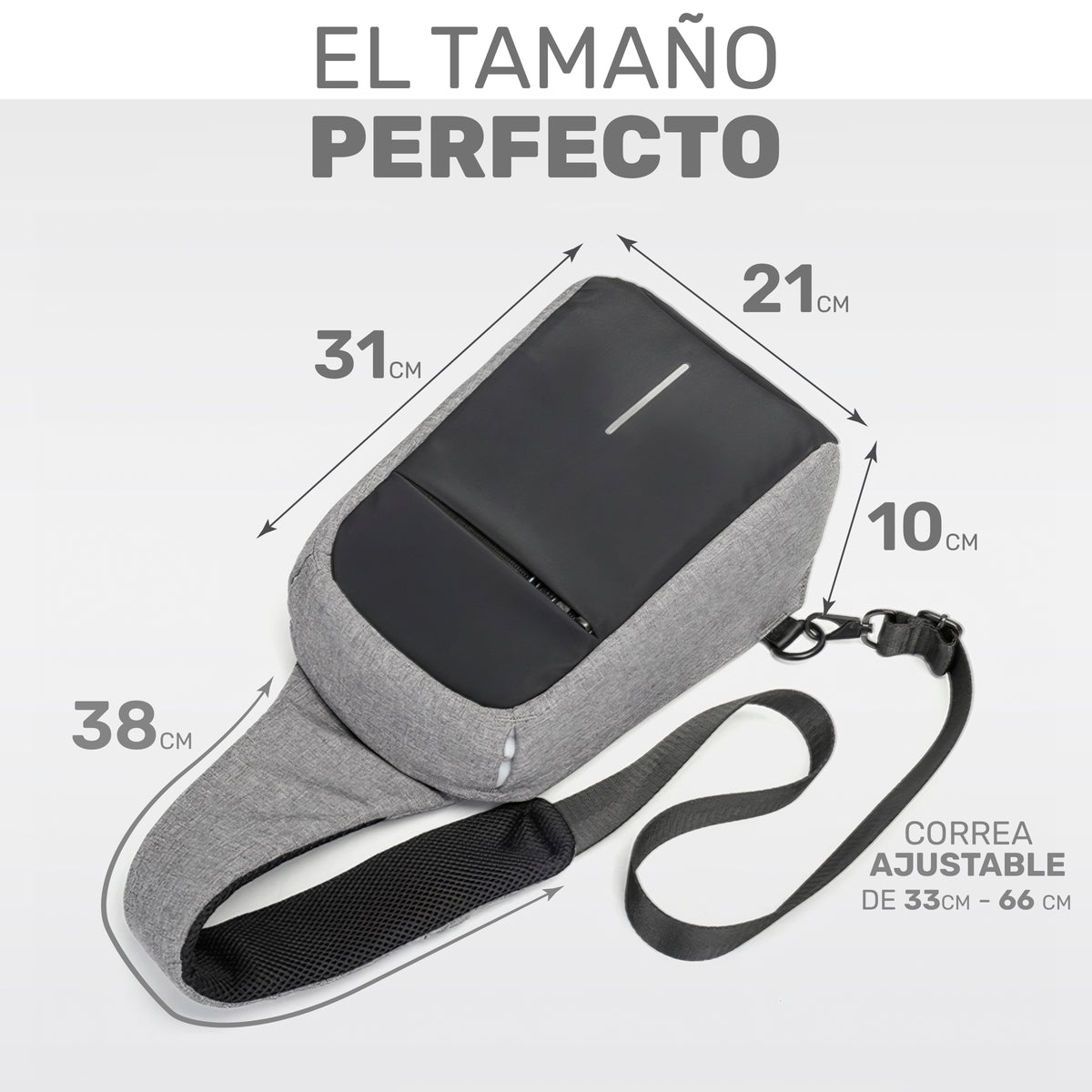 Bandolera Hombre Antirrobo con Puerto USB · Mochila Cruzada para iPad 9.7" · Gris color Gris