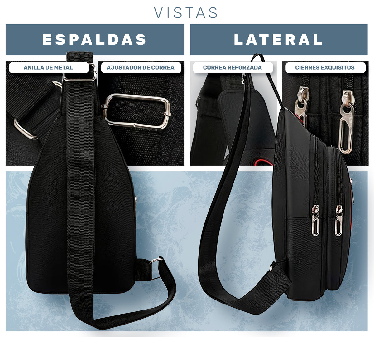 Bandolera de Pecho para Hombre Impermeable · Salida para Audífonos · Correa Ajustable