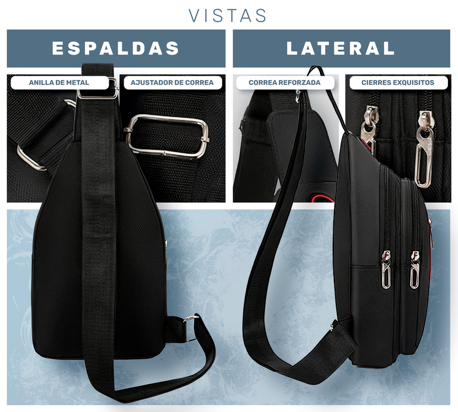 Bandolera de Pecho para Hombre Impermeable · Salida para Audífonos · Correa Ajustable