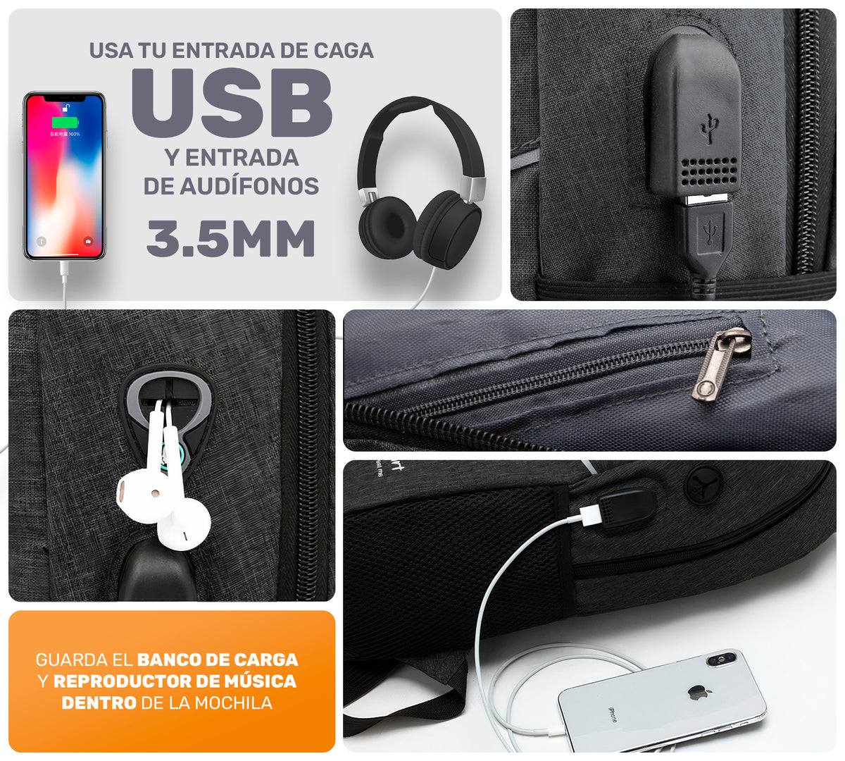 Kit Mochila Ejecutiva para Laptop con Puerto USB · Incluye Bolsa Cruzada y Lapicera
