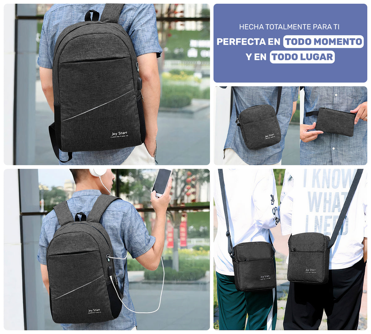 Kit Mochila Ejecutiva para Laptop con Puerto USB · Incluye Bolsa Cruzada y Lapicera