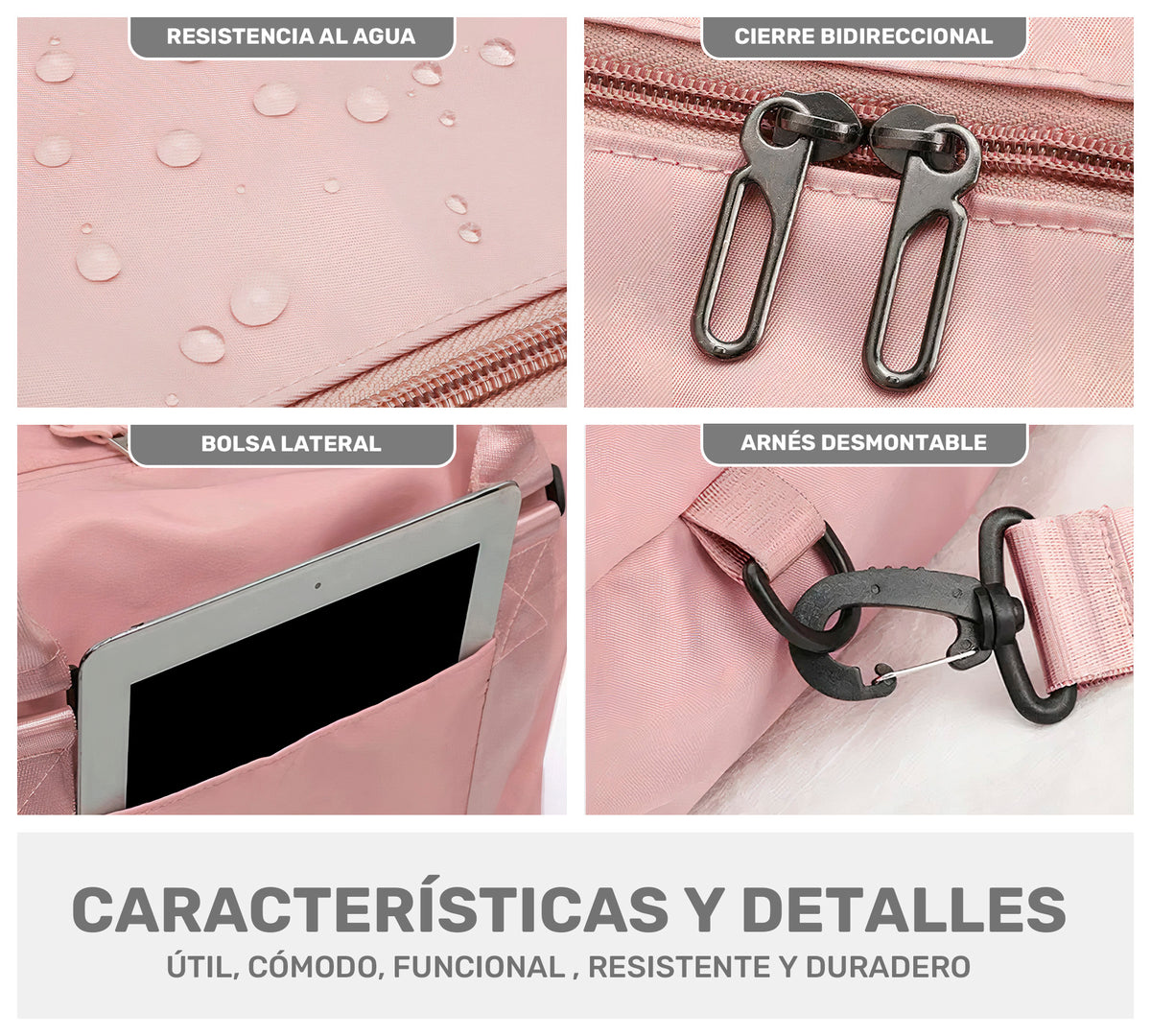 Maleta de Viaje y Gym Mujer Impermeable · Bolsillo para Ropa Mojada · 55 × 32 × 18 cm color Rosa