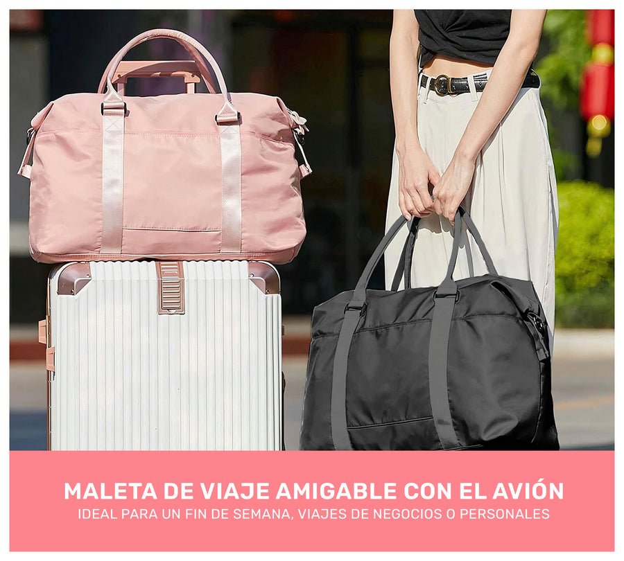 Maleta de Viaje y Gym Mujer Impermeable · Bolsillo para Ropa Mojada · 55 × 32 × 18 cm color Rosa