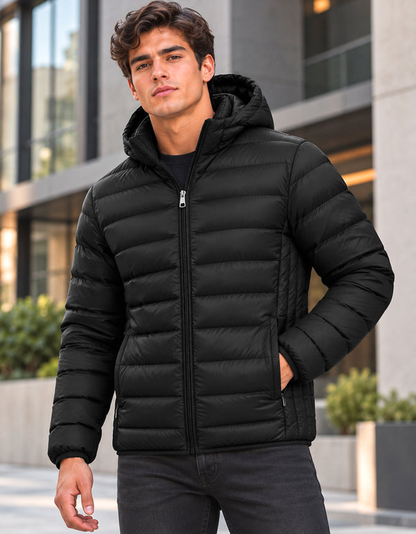 Chamarra Acolchada Hombre Impermeable con Capucha Desmontable color Negro