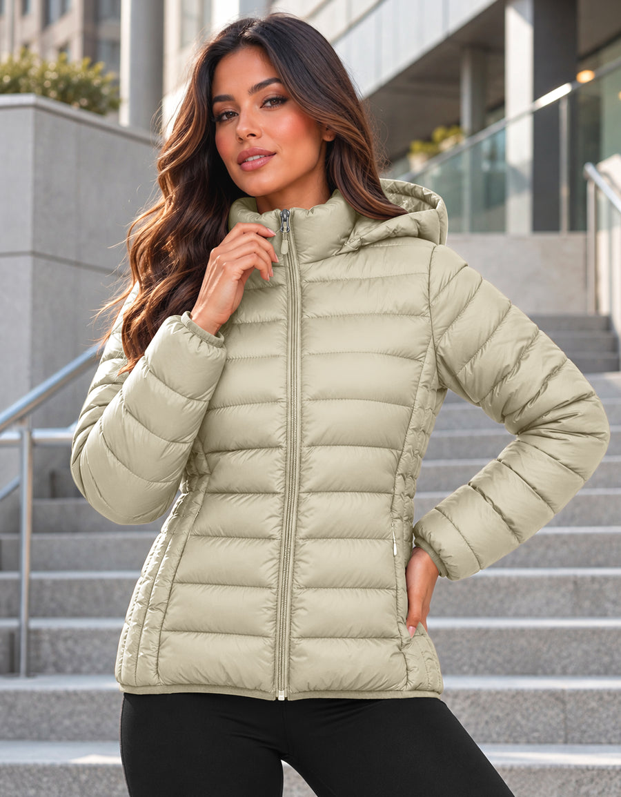Chamarra Acolchada Mujer con Capucha · Ligera y Entallada color Beige