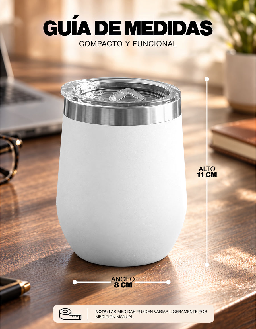 Vaso Térmico de Acero Inoxidable 12 oz con Tapa Deslizable · Café, Té o Bebidas Frías color Blanco