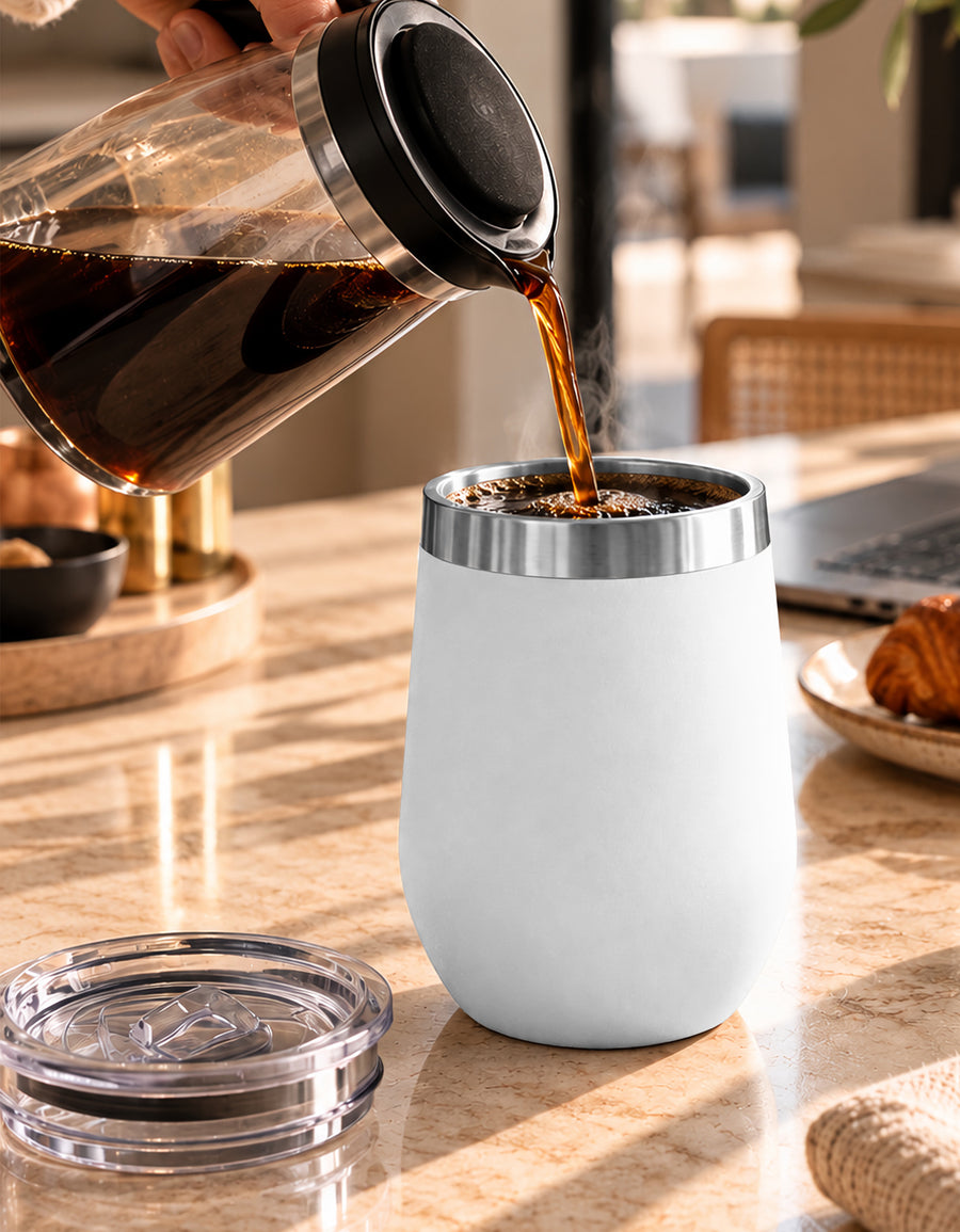 Vaso Térmico de Acero Inoxidable 12 oz con Tapa Deslizable · Café, Té o Bebidas Frías color Blanco