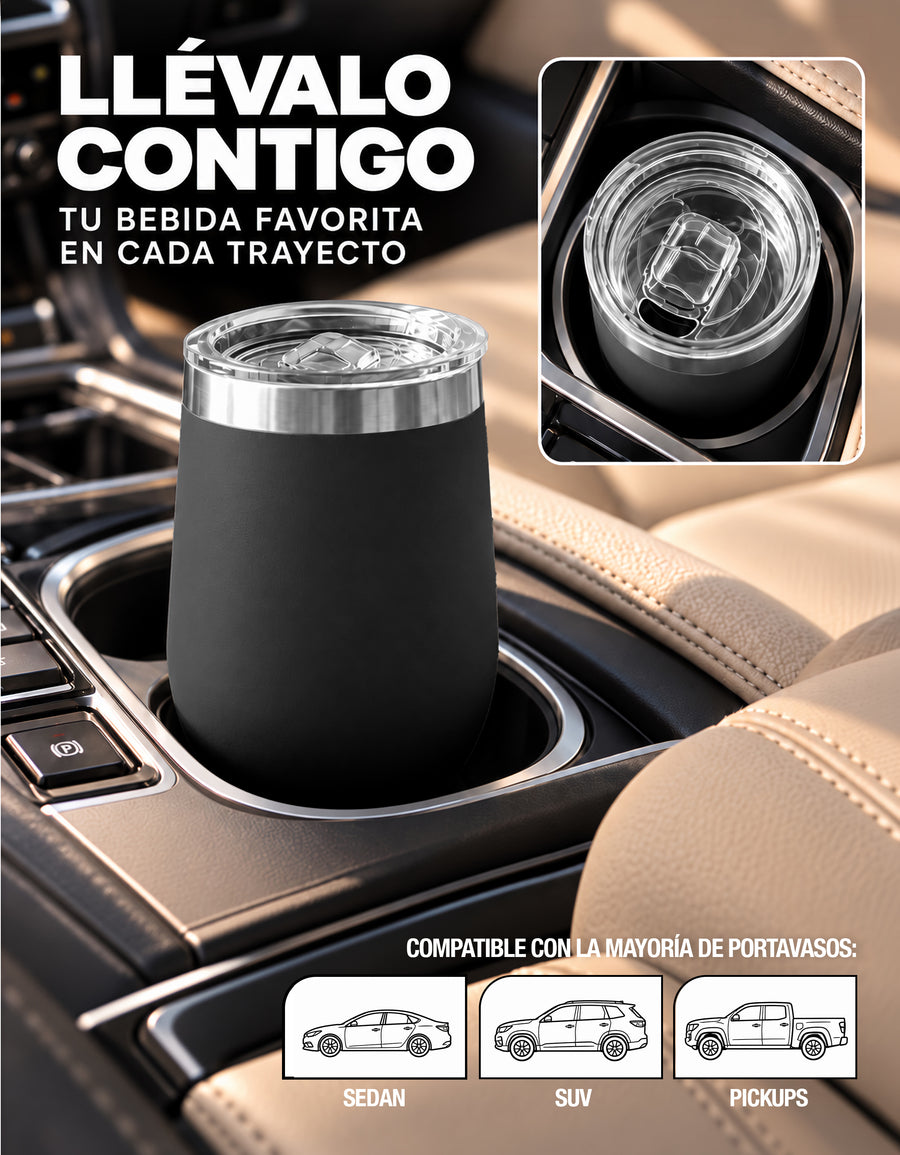Vaso Térmico de Acero Inoxidable 12 oz con Tapa Deslizable · Café, Té o Bebidas Frías color Negro