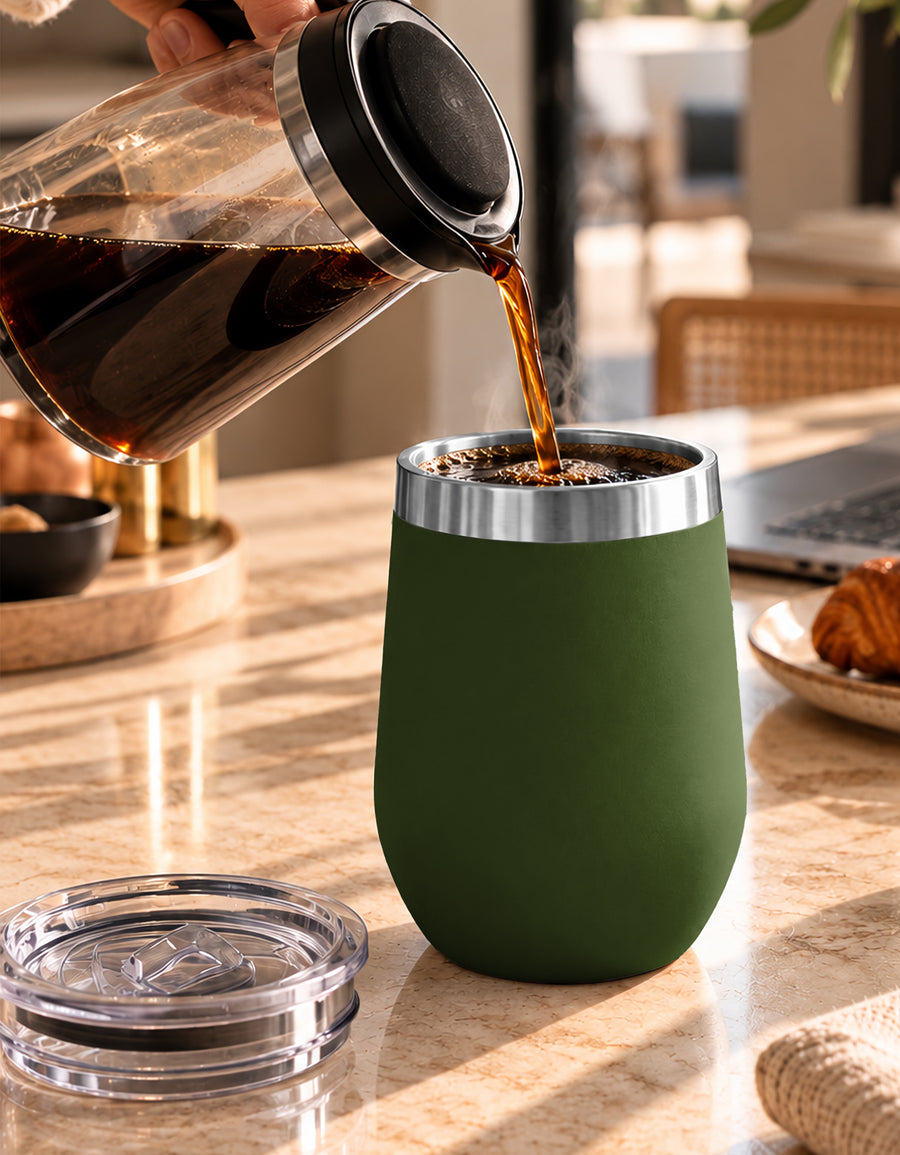 Vaso Térmico de Acero Inoxidable 12 oz con Tapa Deslizable · Café, Té o Bebidas Frías color Verde Militar
