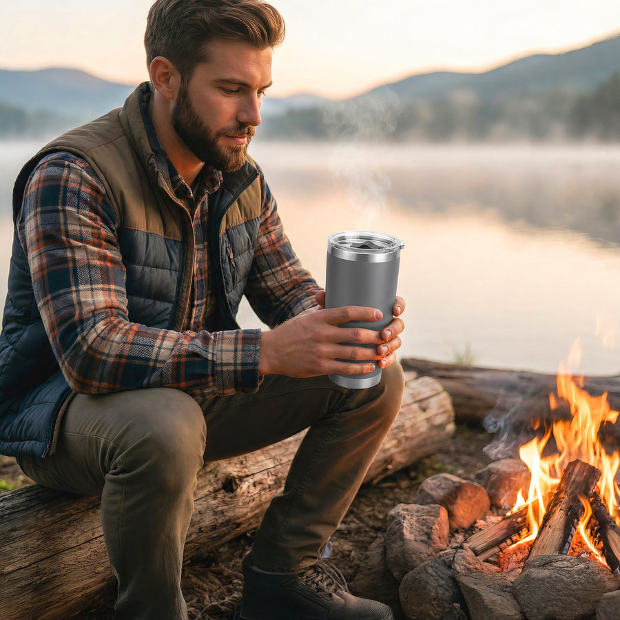 Termo Vaso Térmico 30 oz (800 ml) Acero Inoxidable con Tapa Magnética · Frío 24 h y Caliente 12 h color Gris