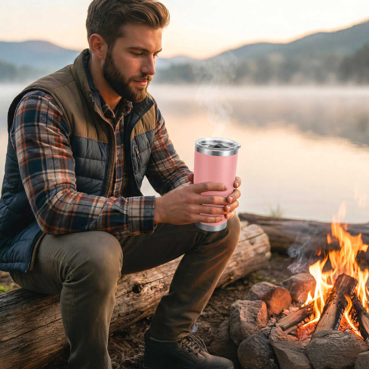 Termo Vaso Térmico 30 oz (800 ml) Acero Inoxidable con Tapa Magnética · Frío 24 h y Caliente 12 h color Rosa Claro