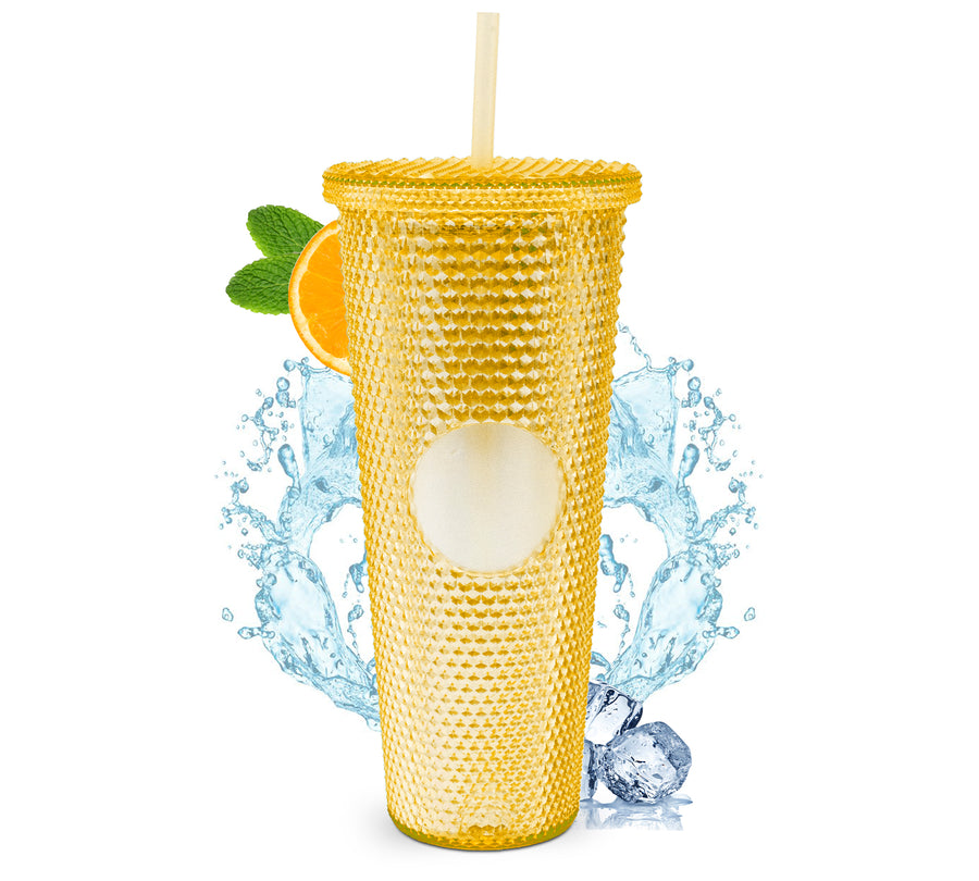 Vaso Térmico Tornasol con Relieve 700 ml · Popote y Tapa de Rosca · Doble Pared color Dorado