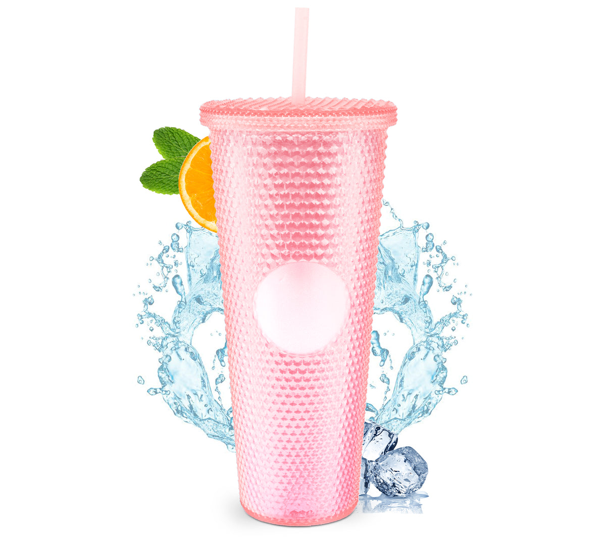 Vaso Térmico Tornasol con Relieve 700 ml · Popote y Tapa de Rosca · Doble Pared color Rosa