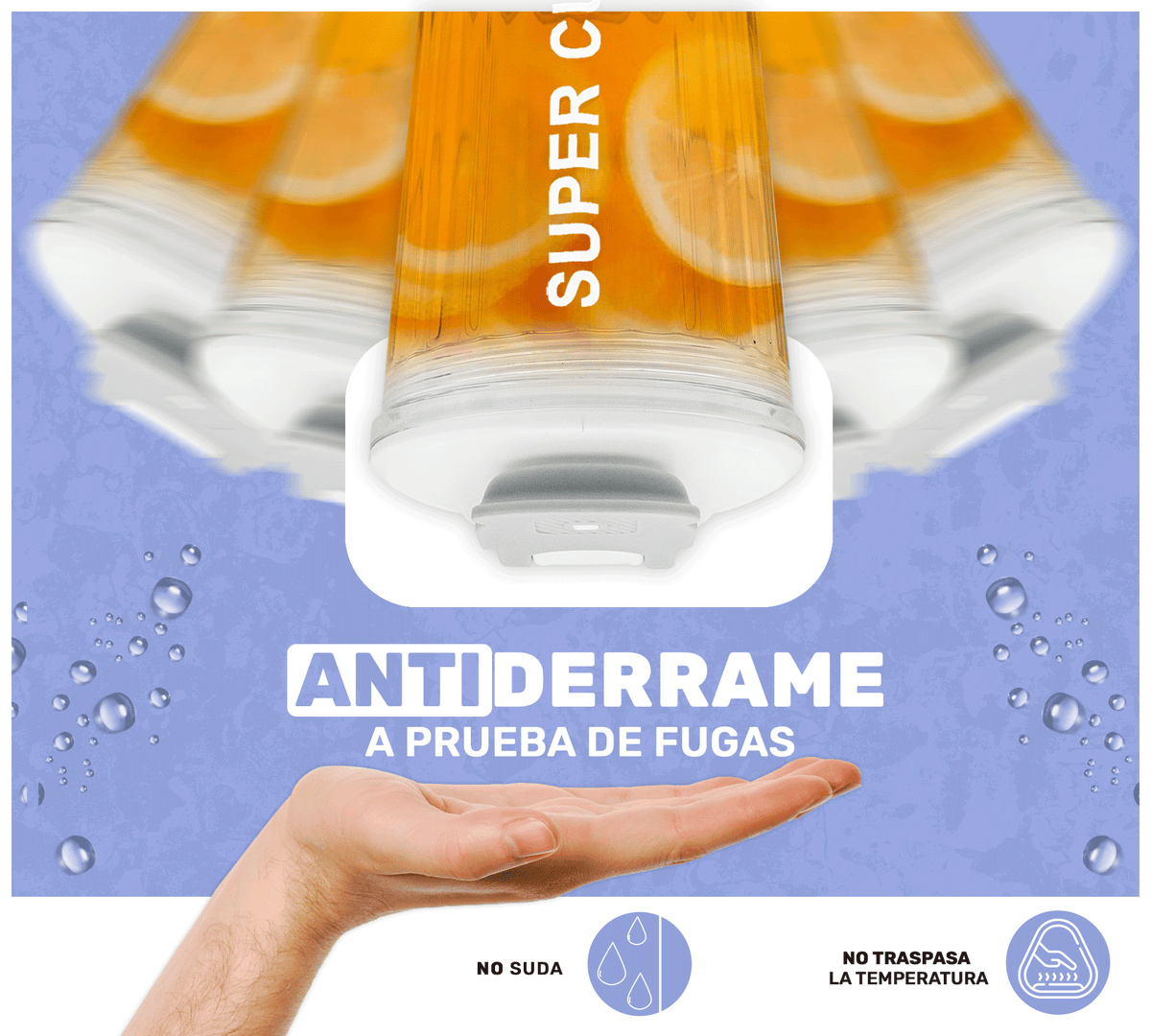 Vaso Térmico Antiderrame 450 ml con Asa Portátil · Doble Pared · Frío 12 h color Transparente