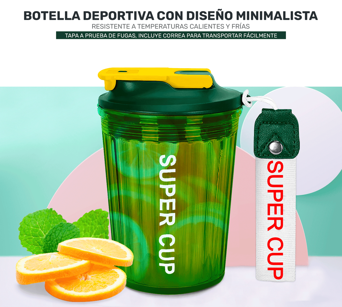 Vaso Térmico Antiderrame 450 ml con Asa Portátil · Doble Pared · Frío 12 h color Verde